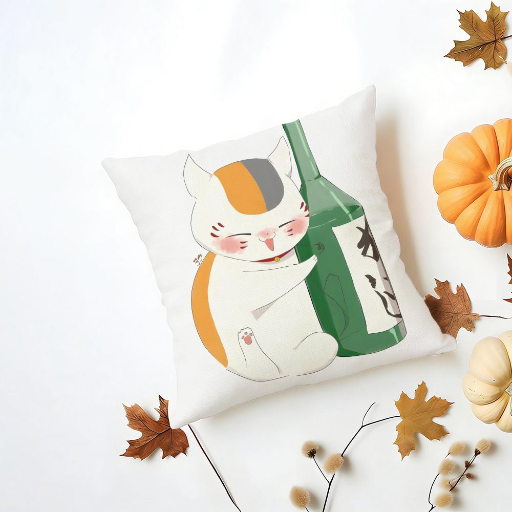 NNyankosensei Cushion Cover Washable Linen Pillowcase Soft for Daily Sofa Bed Home Room Decor