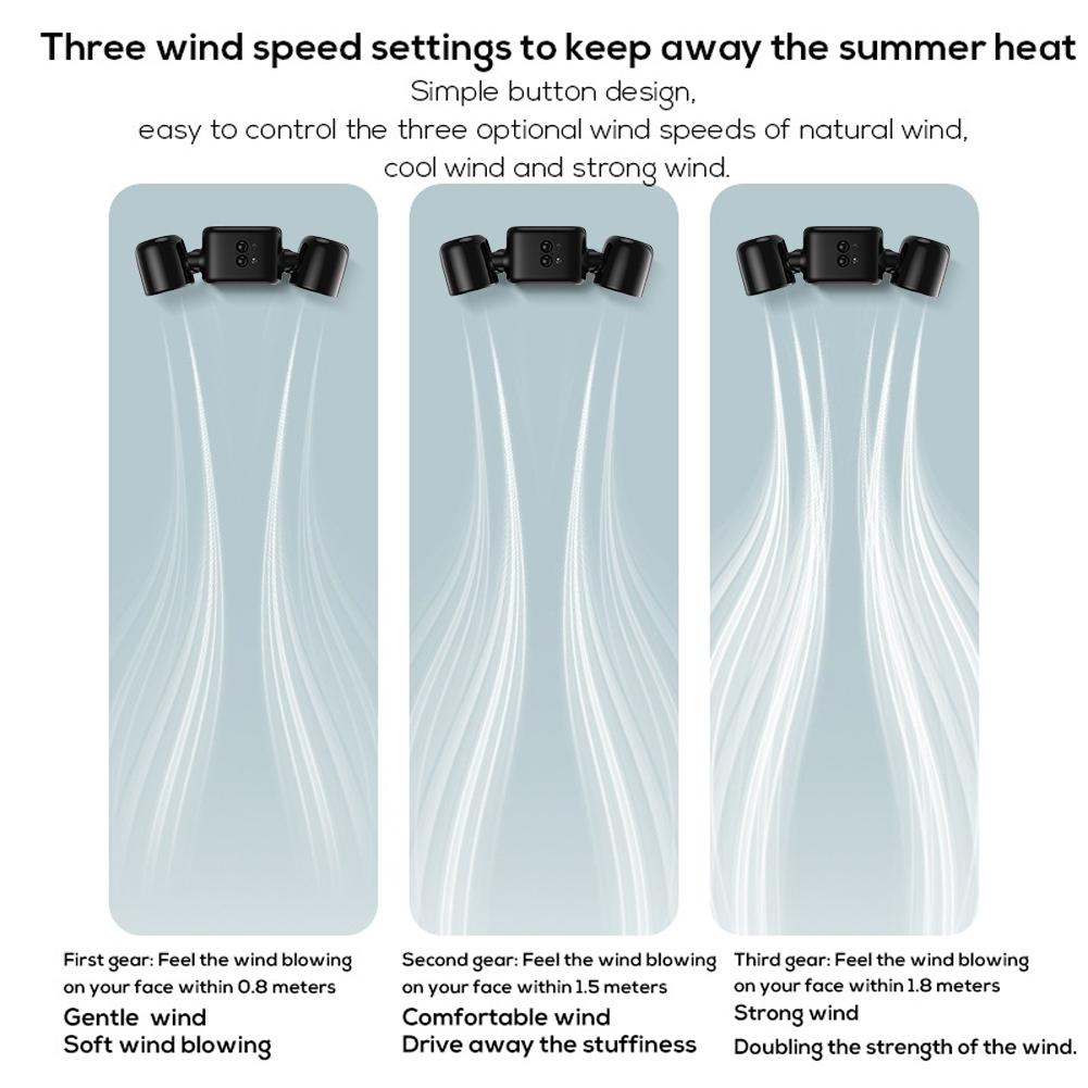Dual Head Car Cooling Fan with Extension Arm Rechargeable Car Fan 3 Speeds Car Seat Headrest Fan for Back Seat