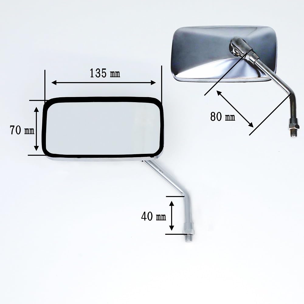 Honda Universal Rearview for Left and Right 10mm Mirrors, Square, Plated, Medium-Sized Vehicles, Set, Right-Hand Threads, CHRIS-101-021