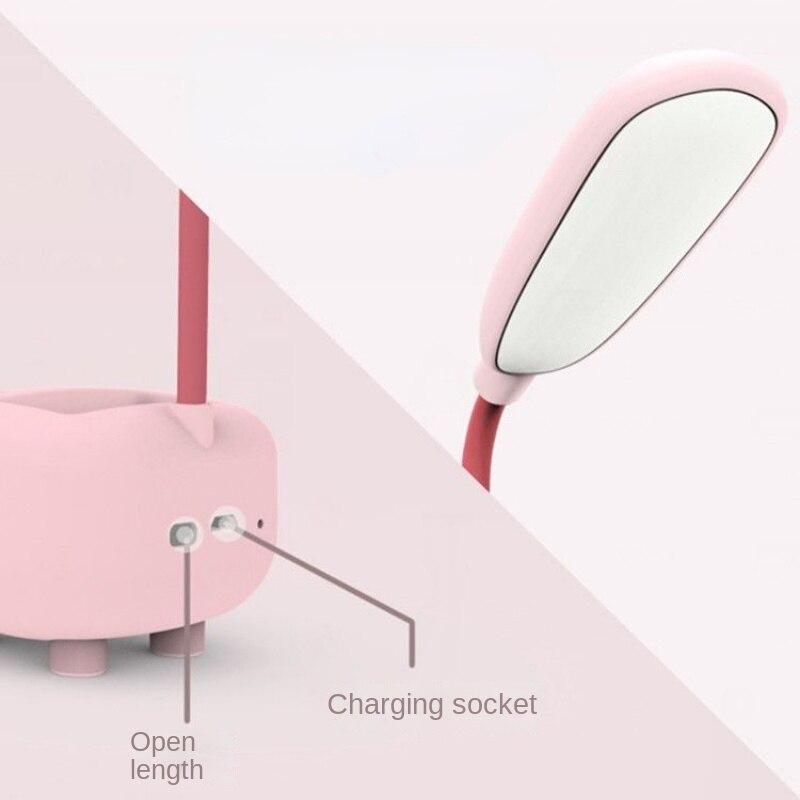 Studie Kleine Schreibtischlampe USB Wiederaufladbare Nachttischlampe Wohnheim Lese-Nachtlicht mit Stifthalter Cartoon Schreibtischlampe