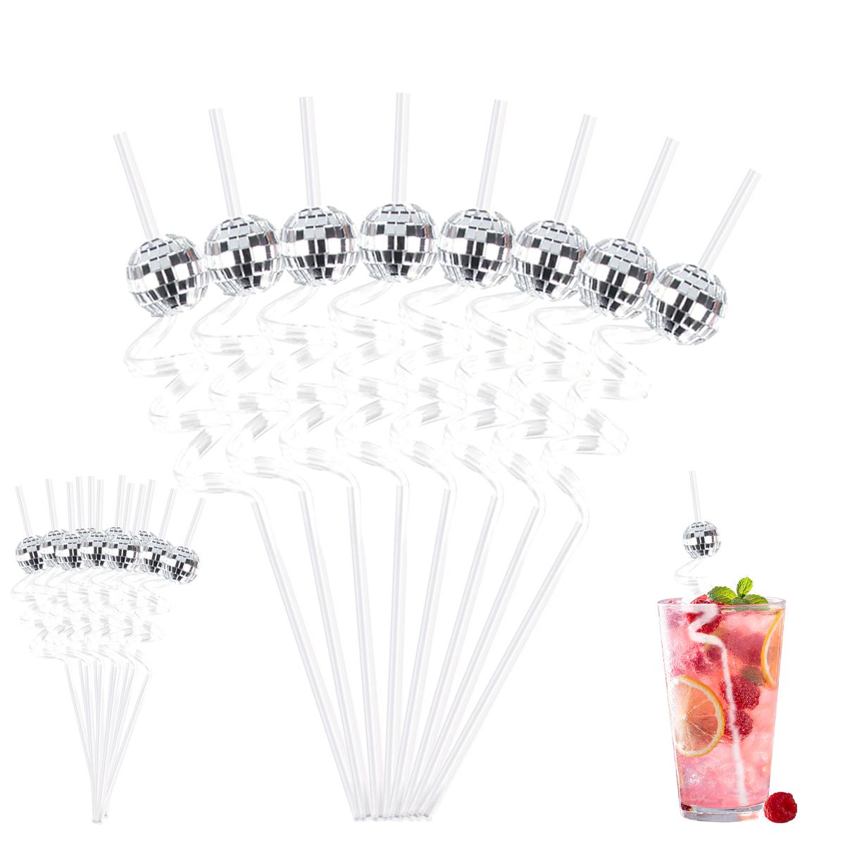 

6/12/18pcs 70s Disco Balls Straws Disco Bachelorette Party Retro Decoration Mirror Ball Disco Decorative Drinking Straw Birthday 6pcs