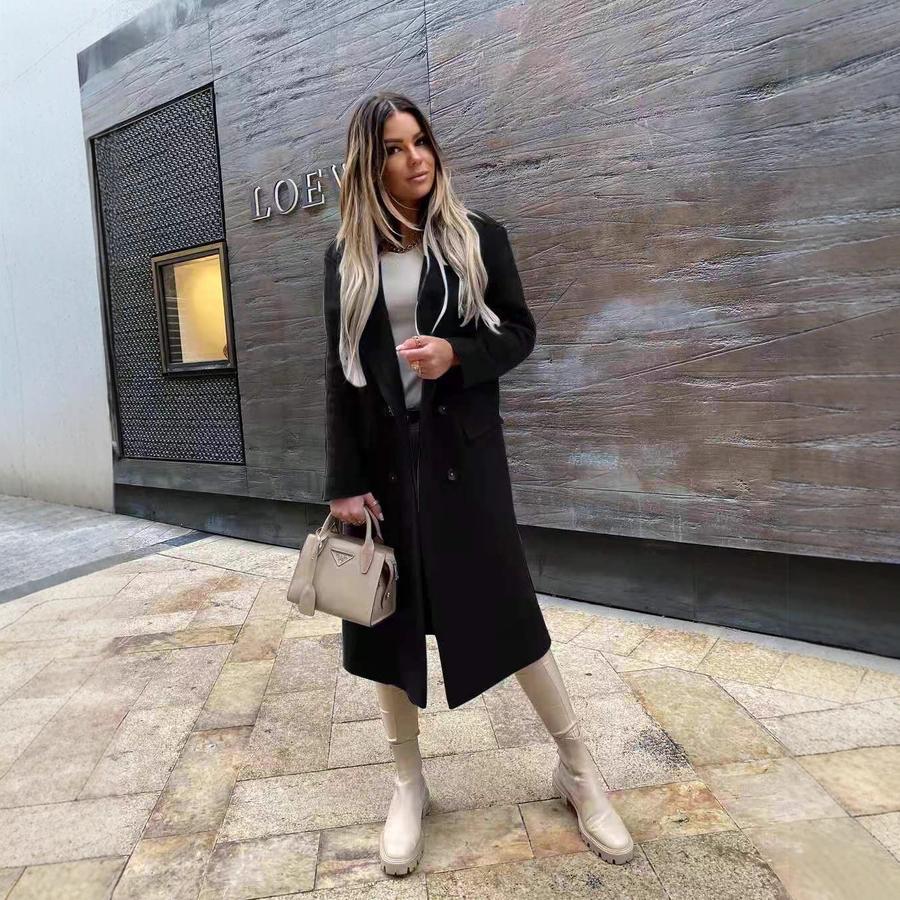 Independent Wish Bestseller Autumn Long Sleeve Suit Collar Double-Button Nizi Coat Overcoat Women's