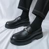 British Style Metal Buckle Design Loafers Handmade Casual Leather Footwear Male Business Outdoor Soft Middle Heeled Leather Shoe