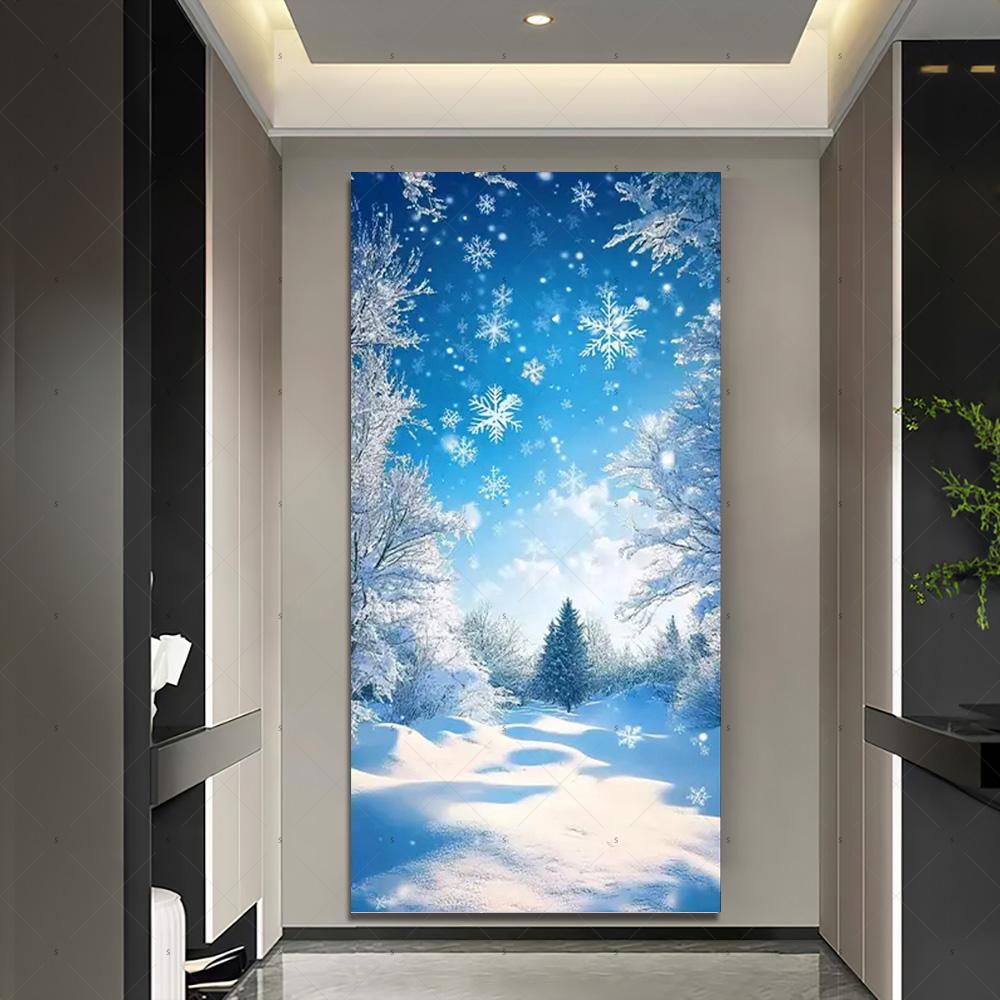 Copertura per Porta Scena Invernale con Neve Sfondo Fotografia Foresta Bianca Forniture Decorazioni Festa di Natale Interno Esterno