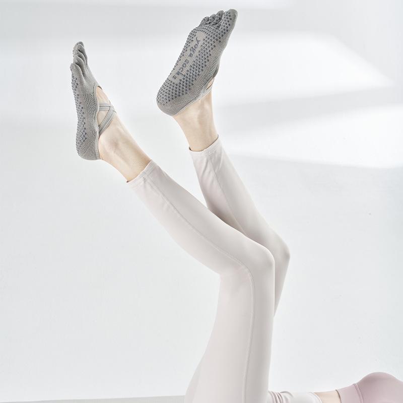 

Женские нескользящие хлопковые носки с пятью пальцами для пилатеса - Дышащие, Впитывающие пот, Дизайн с завязками One Size