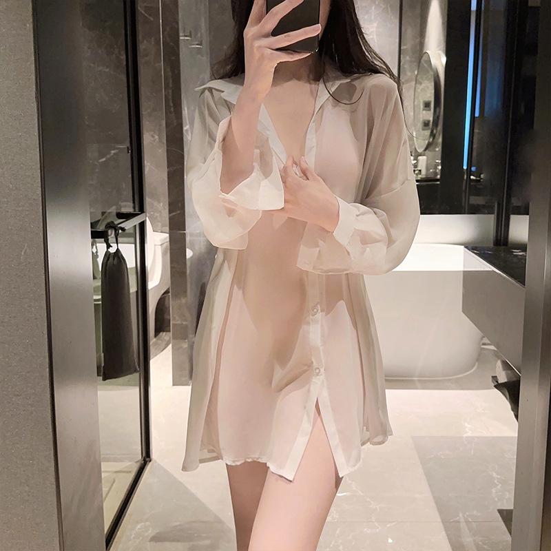 Plus Size Backless Boyfriend-Style Lingerie Set with See-Through Shirt