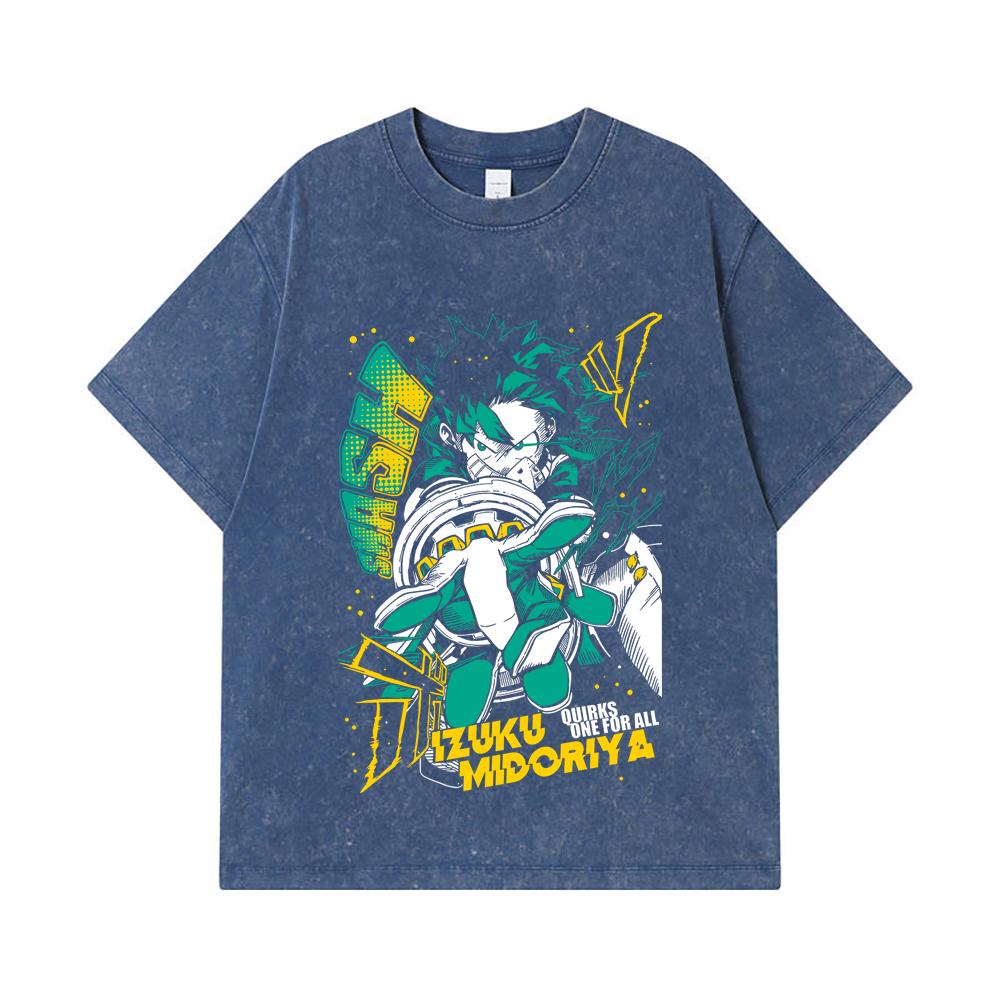 Стиранные футболки 275 гм 100 Хлопок My Hero Academia V2 Принт Деку Унисекс Тяжелая Хлопковая Футболка 2XL королевский синий 2290₽