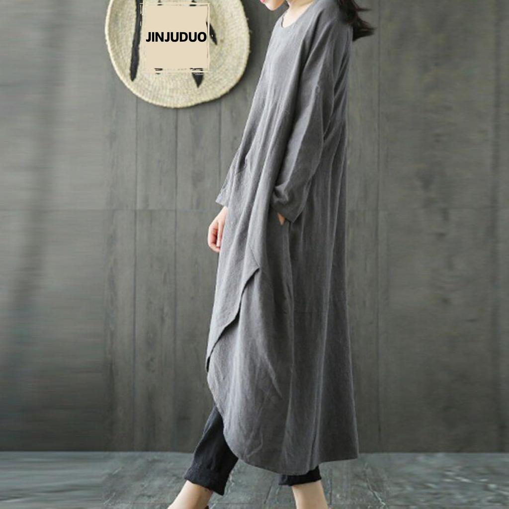 Long Dress for Slimming Plus Loose Layered Solid Maxi Layered Suitable for Stylish [JINJUDUO] Women, Spring, Summer, Autumn, Effect, Sizes, Fit, Look,