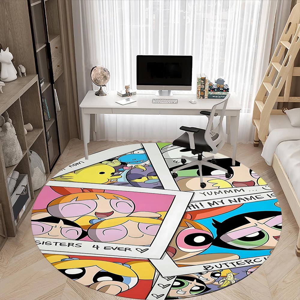 1pc Powerpuff Girls Office Round Area Rug, Under Office Chairs Bedroom Living Room Home Decor, Room Decoa1022136