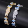 Customized 11MM Blue Iced CZ Gemstone Hollow Out Star Design Cuban Bracelet Hip Hop Style Men's and Women's Bracelet