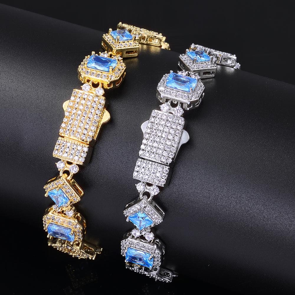Customized 11MM Blue Iced CZ Gemstone Hollow Out Star Design Cuban Bracelet Hip Hop Style Men's and Women's Bracelet