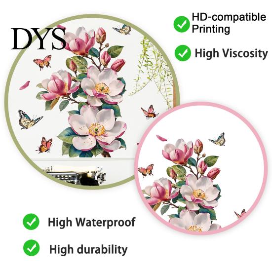 Decorative PVC Wall Murals Magnolia Butterfly Decal, Self Adhesive Waterproof Home Decor Sticker for Creative Gift Living Room Bedroom, Elegant