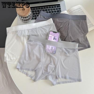 Biancheria Intima da Uomo in Seta di Ghiaccio Senza Segni Pantaloncini Sottilissimi ad Angolo Piatto Biancheria Intima Trasparente in Seta di Ghiaccio da Uomo