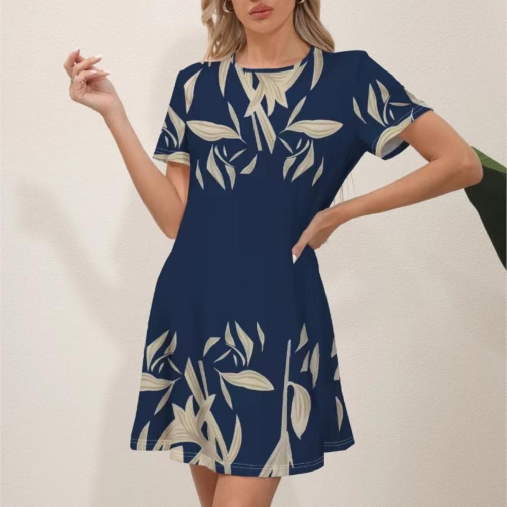 2026 Summer New Style Ladies Elegant Fashion Casual Printed Dress Slim Short-sleeved Round Neck Mini Office Dress Ladies