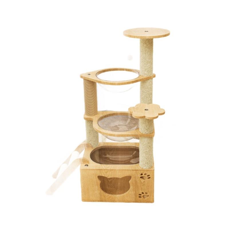 Cat Tree with Space Capsule for Indoor Cats Winter Large Multi-Level Scratching Post with Sisal Posts and Low-Profile Villa