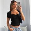 Women's spring and summer new fashion lace lace strap slim Spice Girls short-sleeved top T-shirt women