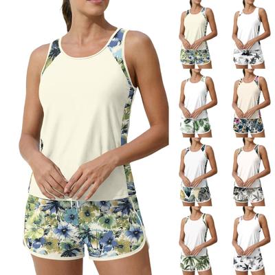 Women’s Two Piece Tankini Swimsuit Set with Sleeveless Top and Printed Shorts Athletic Swimwear for Beach Pool