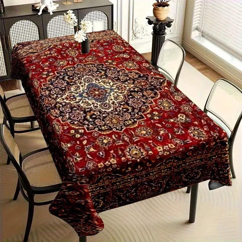 1pc Red-Brown Persian Pattern Decorative Tablecloth. Soft, fashionable and beautiful with intricate patterns. yzb