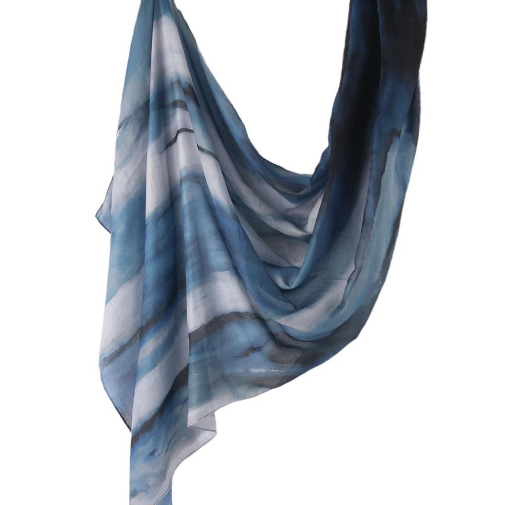 "Ethnic Watercolor Modal Cotton Shawl Satin Print Scarf for Women"