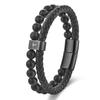 Black Leather Rope Natural Stone Men's Double Layer Leather Braided Bracelet Cross Multilayer Leather Bracelet
