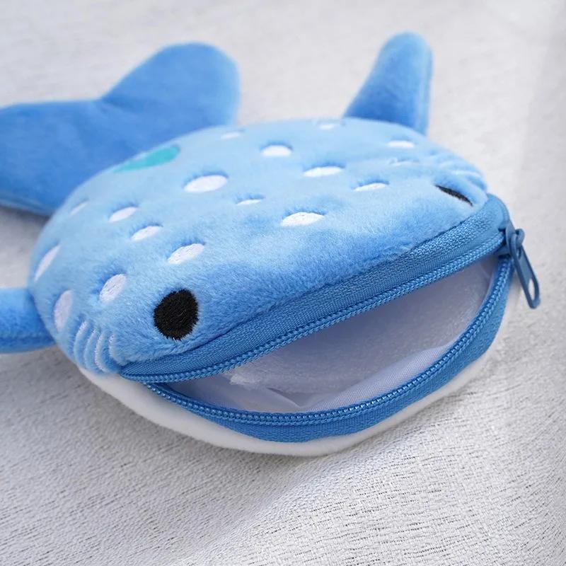 New Cartoon Shark Plush Coin Purse Cute Coin Holder with Zipper Closure Cable Organizer with Attachment