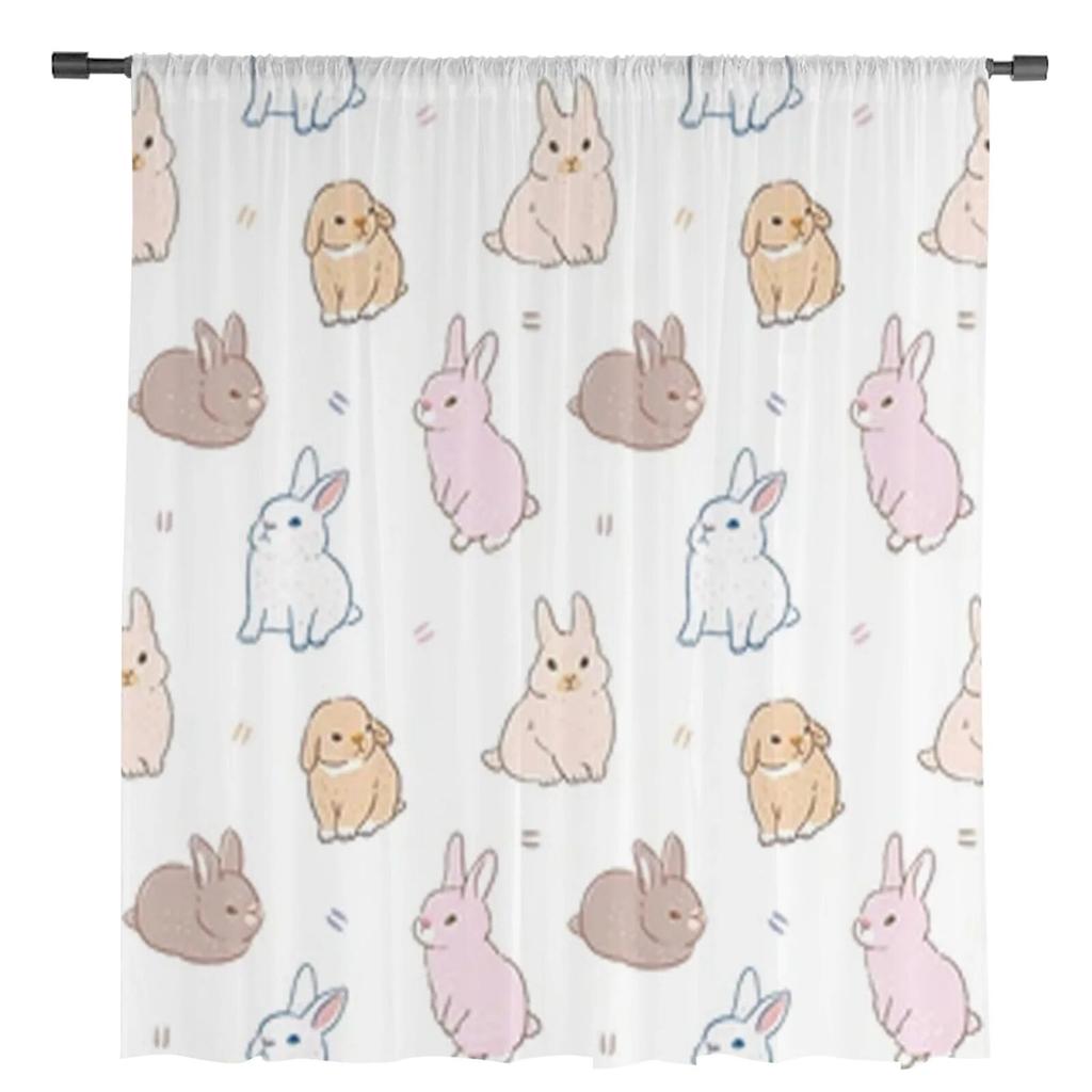 Handgezeichnete Kaninchen-Vorhänge, Schlafzimmer-Voile-Vorhang, Wohnzimmer-Fenster, durchsichtige Vorhänge, Küche, Tüll-Vorhänge