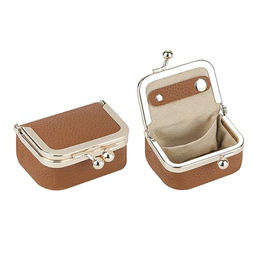 Royal Bagger Genuine Leather Mini Jewelry Box Women's Coin Purse Solid Color Kiss Lock Change Pouch Casual Style Small Storage Bag for Women 1894