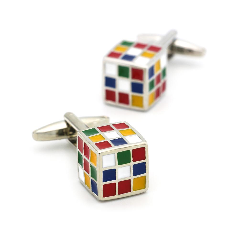 Igame Rubik'S Cube Cuff Links Muti-Color 3D Magic Cube Design Quality Brass Material Cufflinks For Men