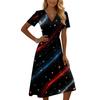 Independence Day Dress Womens V Neck Short Sleeve Midi Dress with Star Print Independence Day Dress Independence Day Dress