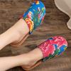 Women's Ethnic Peony Print Linen Half Slippers - Large Size