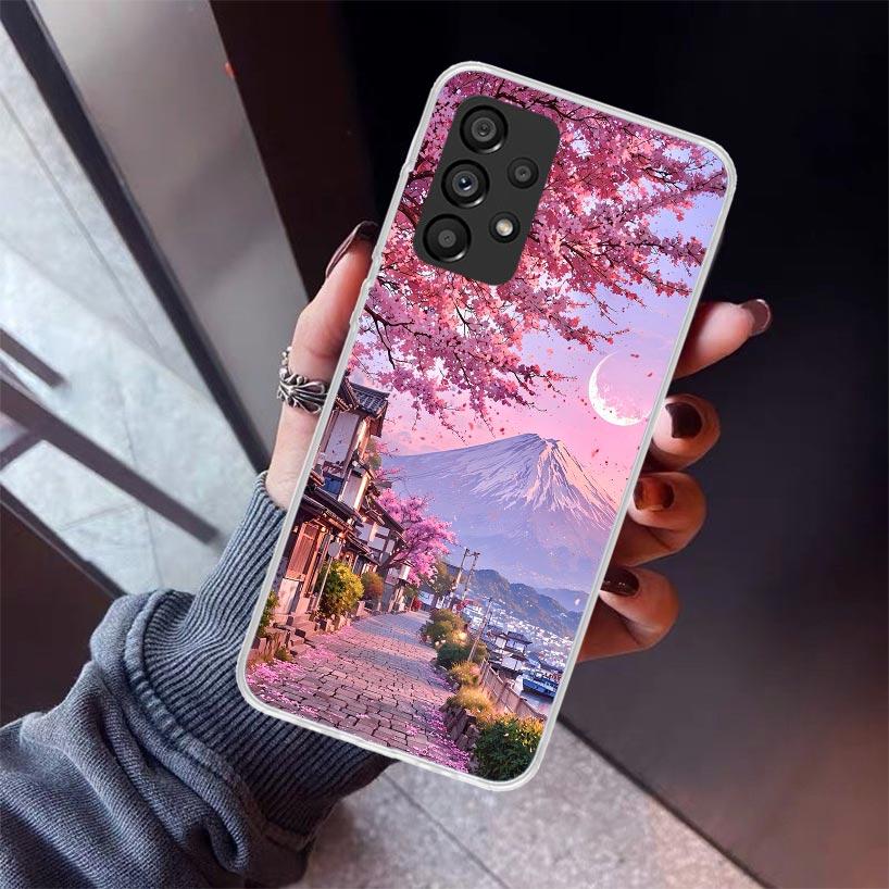 Japanese Cherry Mount Fuji Phone Case For Samsung Galaxy A12 A52S A42 A32 A22 A51 A50 Note 20 Ultra 10 S10 Plus A71 A70 A31 A30