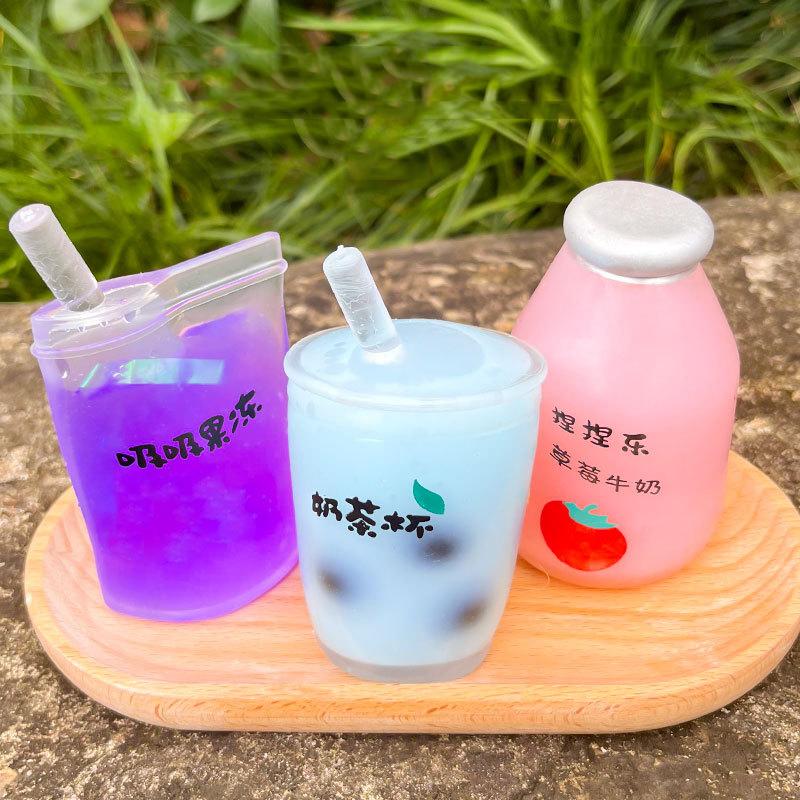 Summer Kawaii Squishy Big Milk Tea Cup Counter-Stress Pinching Press Kids Plaything Fruit Cup Sensory Stress Relief Water Polo Gift