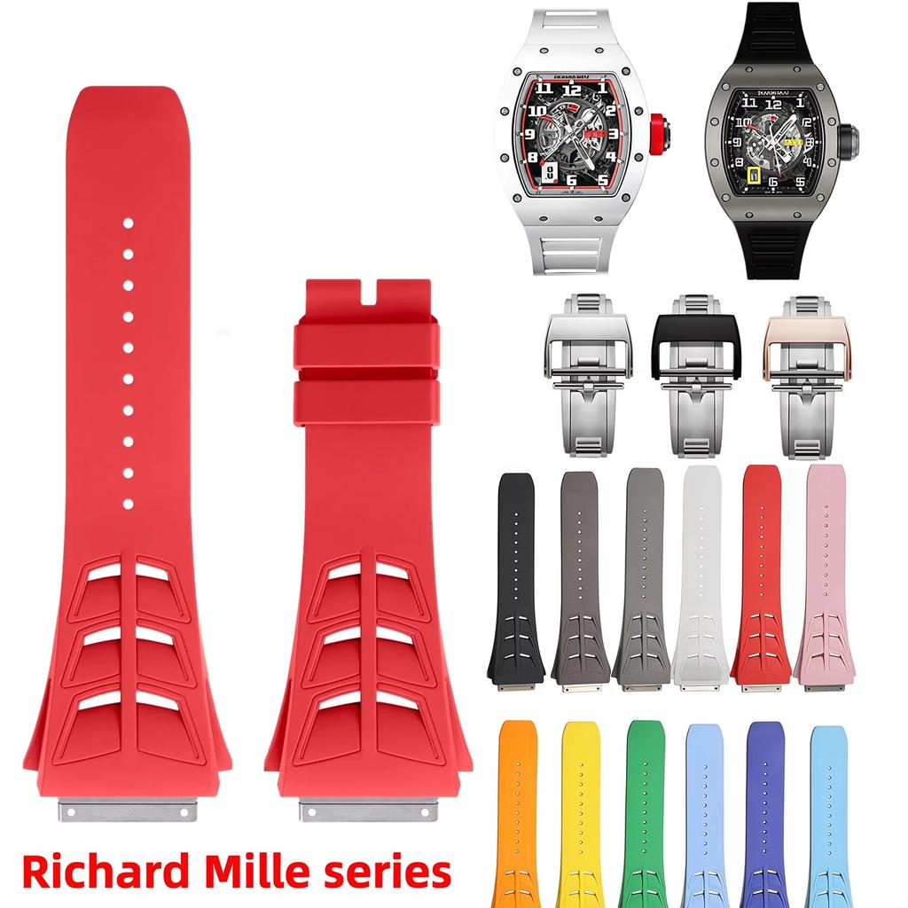 Steel head FKM Rubber Watchband For Richard Miller RM055 RM030 RM35-01 RM35-02 RM35-03 Watch Strap Soft Fluororubber accessories