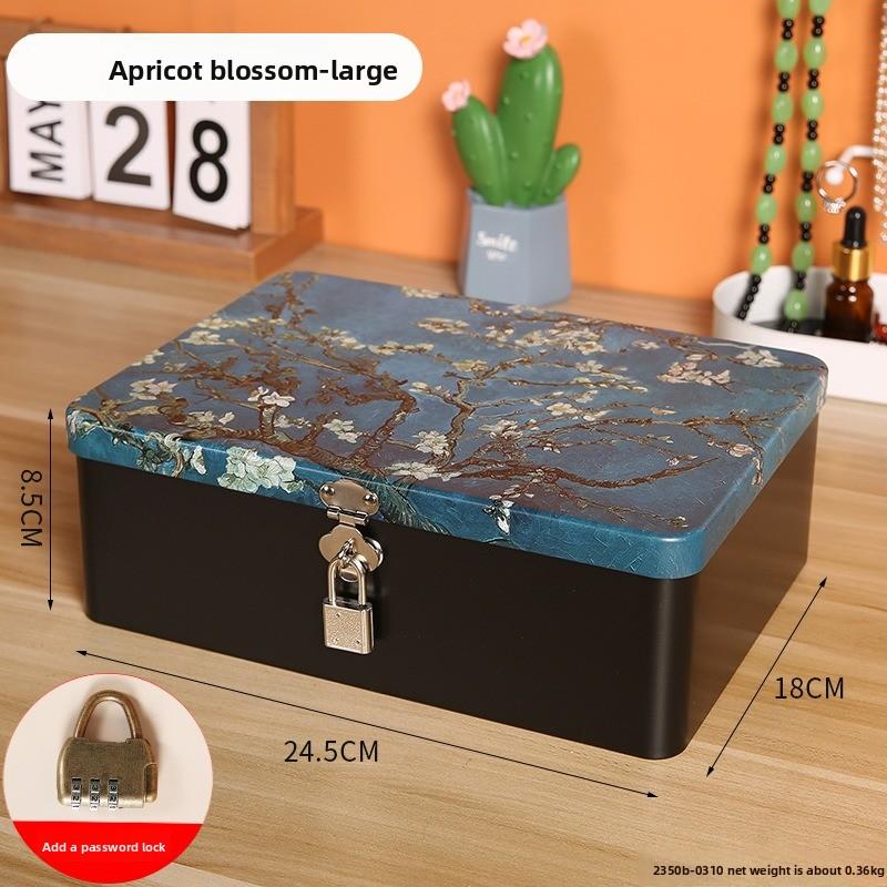 Retro Tinplate Box with Lock Key, Desktop Storage Box, Cosmetics, ID Storage, Household Jewelry Empty Box.