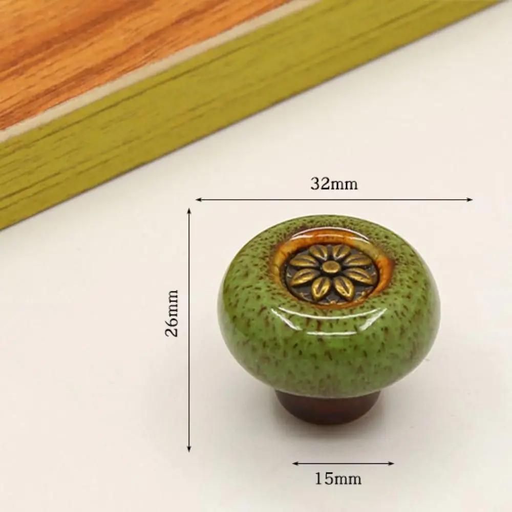 Retro Single Hole Ceramic Cabinet Knob Round European Style Door Pull Handles Vintage Drawer Knobs Kitchen