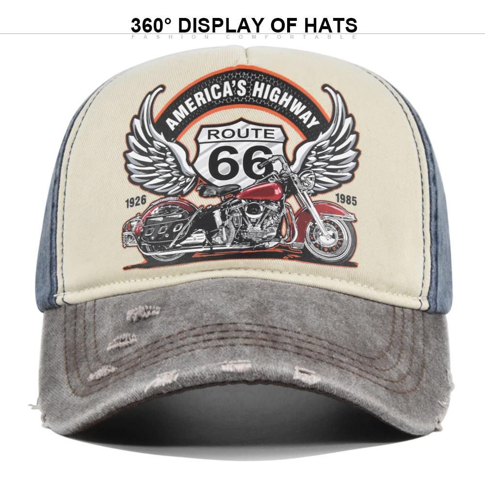 Berretto da Baseball Vintage Route66 Cappello con Stampa Retrò a Becco d'Anatra Cappello da Motociclista Camionista Cappello da Sole da Uomo