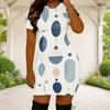 Women Plus Size Round Neck Short Sleeve Abstract Printed Fitted Mini Dress