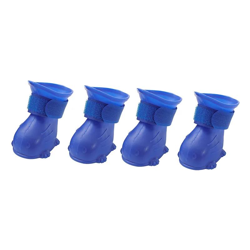 

4 шт./компл., дождевики для маленьких и средних собак, противоскользящие дождевые сапоги, Негрязная уличная обувь для собак, ботильоны для щенков, аксессуары для собак 4x3.5cm синий