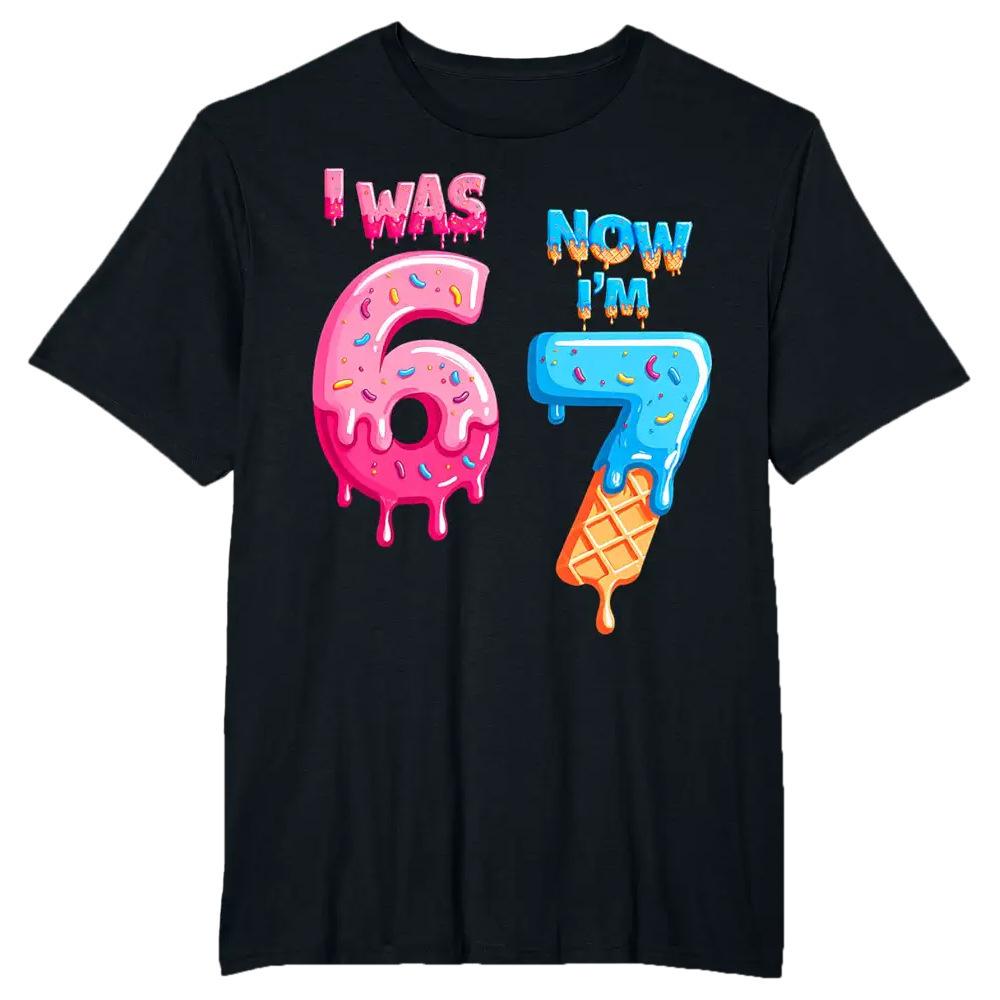 Ich war 6, jetzt bin ich 7 Geburtstag Heiß verkaufendes Bedrucktes Kinder Kurzarm Freizeit Rundhals Oberteil Sommer Polyester Stoff T-Shirt