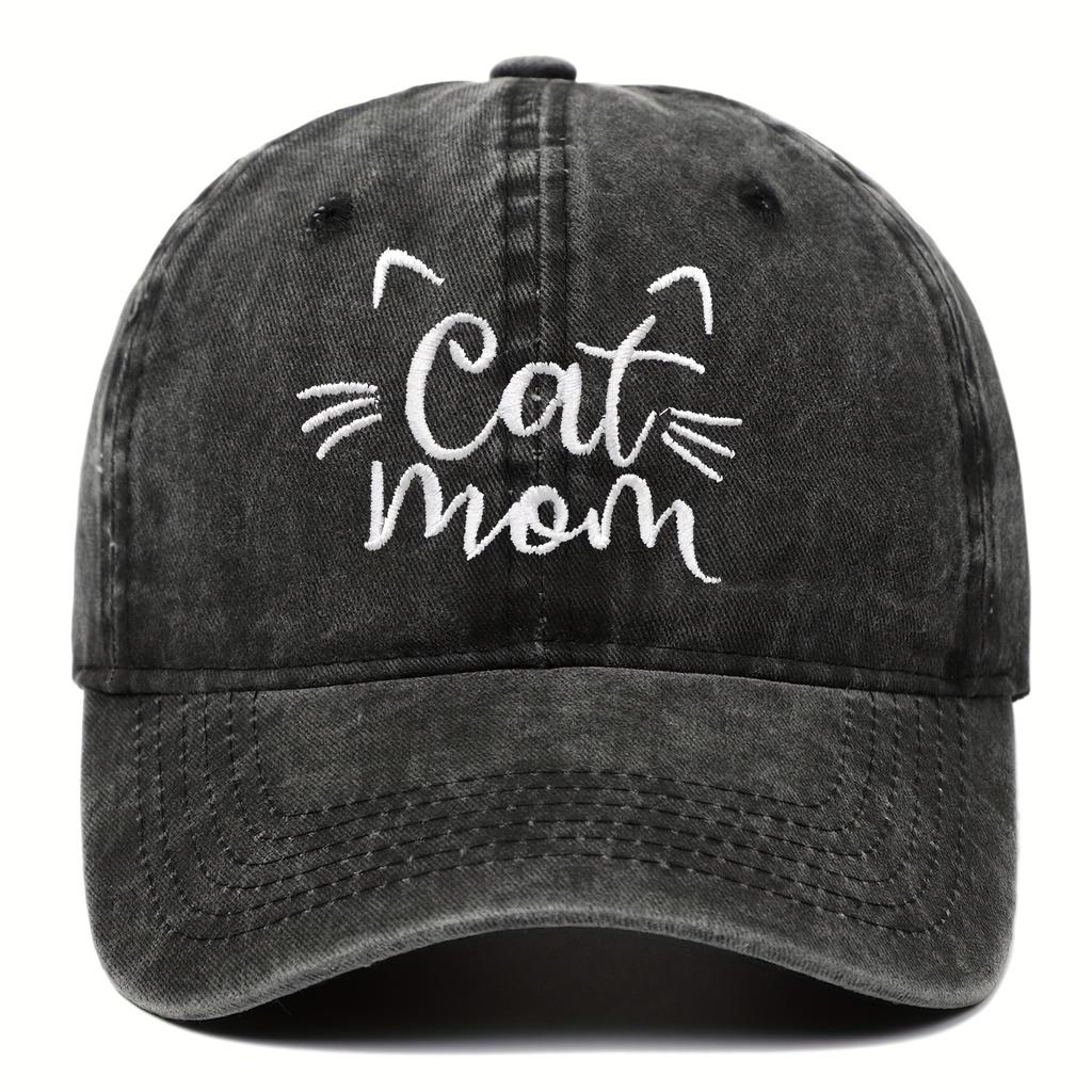 Ladies Embroidered Cat Mom Baseball Cap Wash Cotton Adjustable Sunscreen Hat Birthday Gift Outdoor Spire Caps