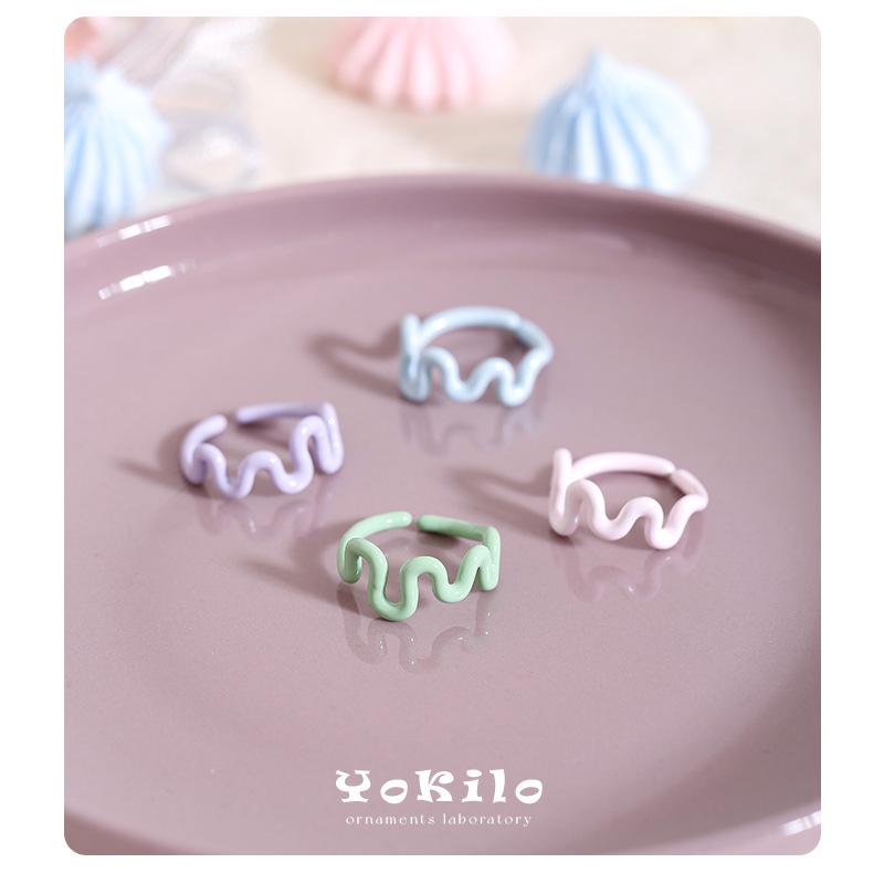 YOK Simple Curved Macaron Color Open Ring for Women