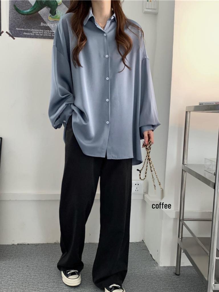 Spring Women's Loose Drape Ice Silk Shirt - Plus Size Long Sleeve Sun Protection