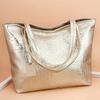 Bolso de Mano Grande Casual de Moda para Mujer, Bolso de Hombro Brillante Metálico con Relieve de Cocodrilo para Compras Diarias de Damas
