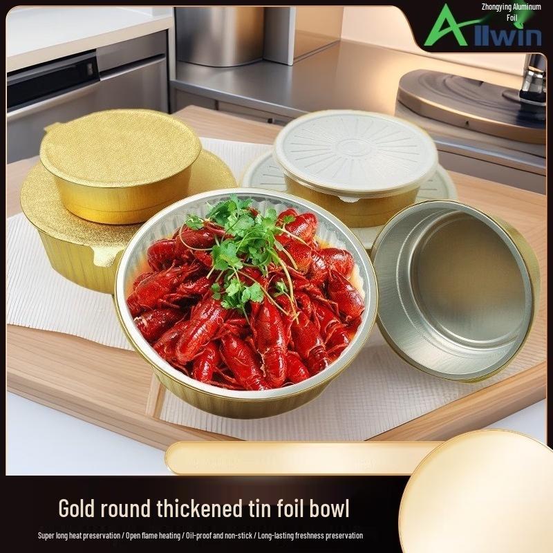 Disposable Golden Round Aluminum Foil Bowls (20-Pack)