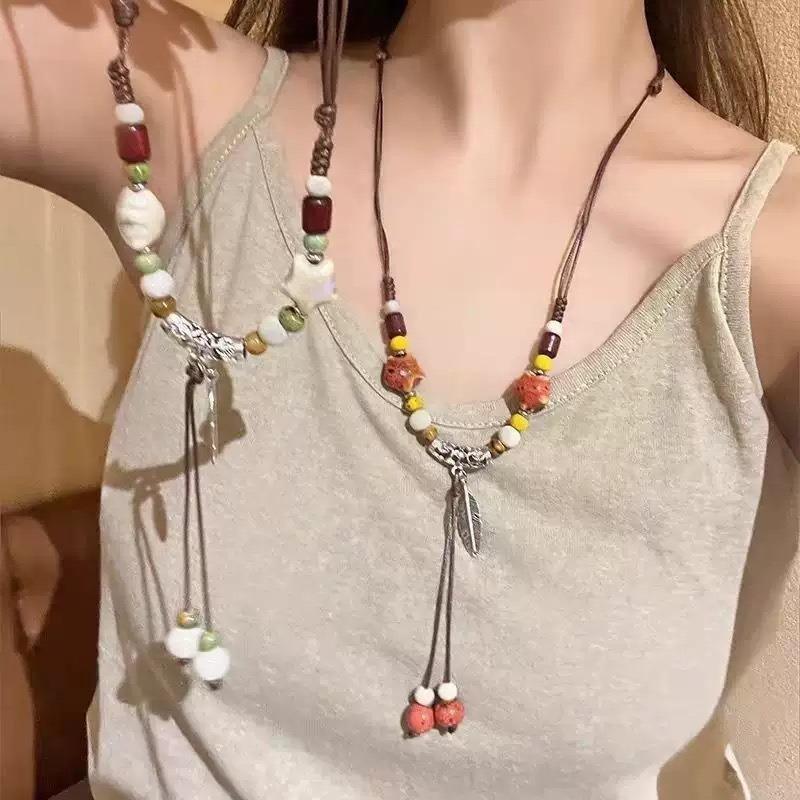 Temperament Vielseitige Keramik Halskette Damen Jingdezhen Pullover Kette Lang Hanfu Cheongsam Nationaler Trend Accessoires