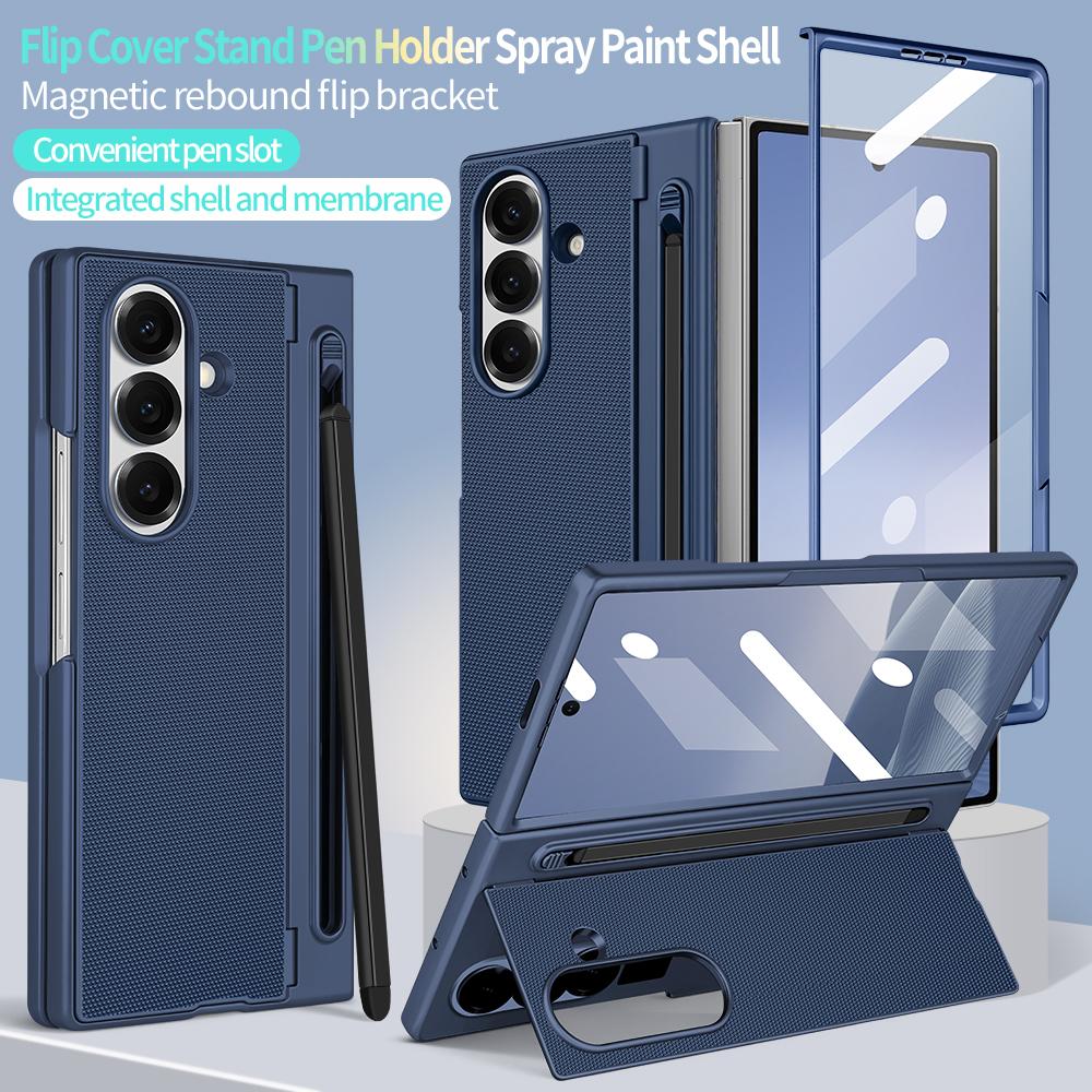 Robuste PC-Rückseite Handyhülle für Galaxy Z Fold 7/6 mit Touch-Stift inklusive Ständerhalter Handyhülle mit Bildschirmschutzglasfolie