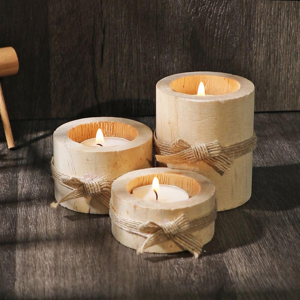 Woode Craft Tree Stump Candle Stand Handmade Succulent Plant Pot Wooden Candle Holders  Props