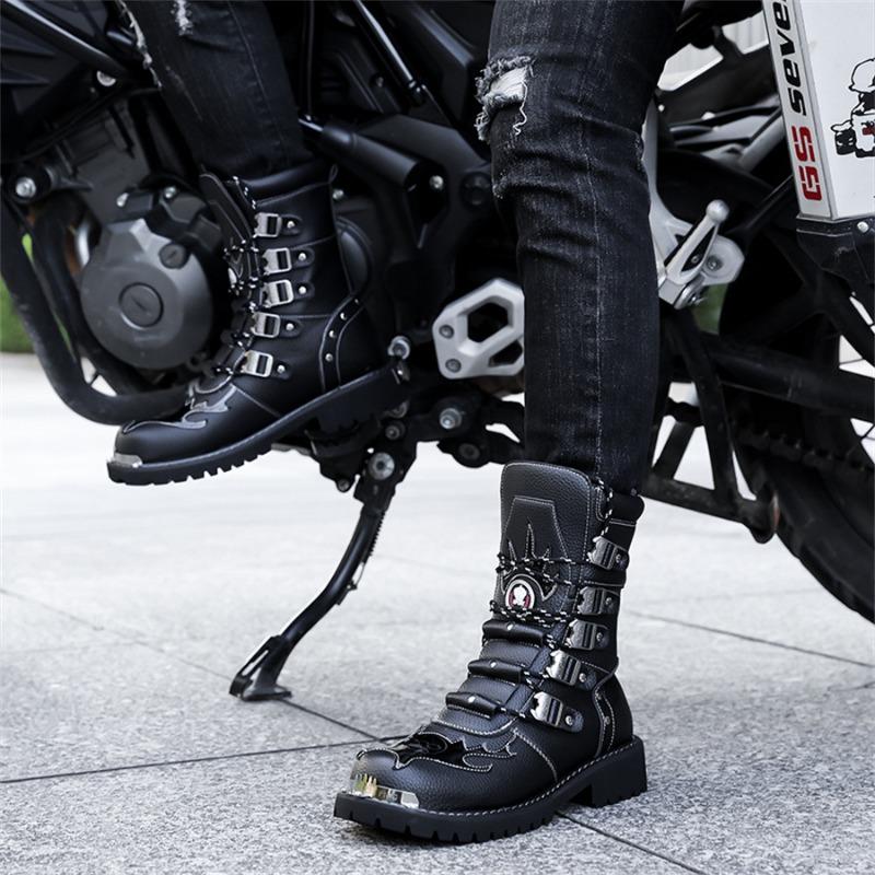 Stivali da Uomo di Alta Qualità Moda Stile Punk Rock Stivali da Moto Stivale di Pelle di Lusso a Mezza Gamba Stivali da Cavaliere Uomo Botas Masculino