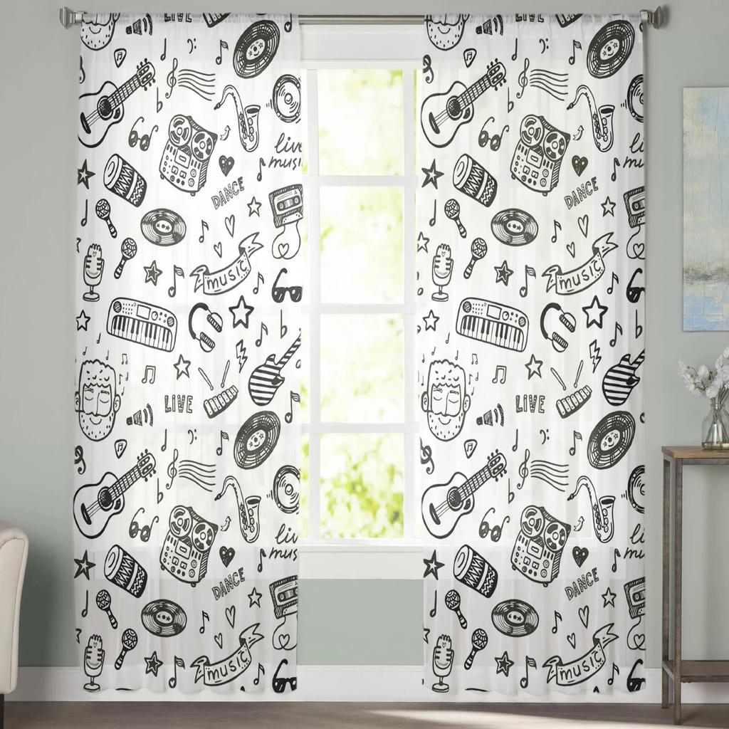 Graffiti Line Stick Tulle Curtains Living Room Kitchen Chiffon Curtain Bedroom Balcony Sheer Curtain Fashion Home Decor
