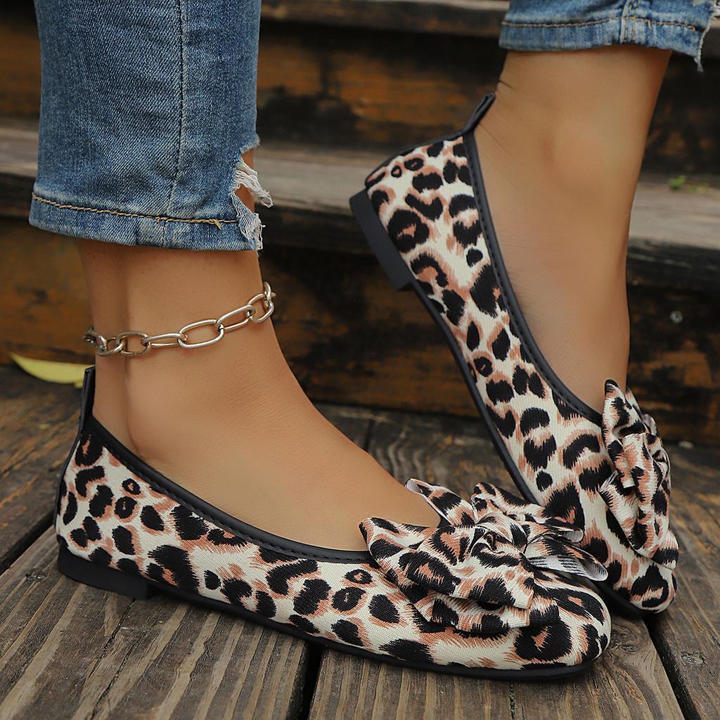 Fashion 2025 New Women Flats Spring/autumn Flat Women Shoes Butterfly-knot Leopard Mesh Loafers Slip-on Round Toe Comfortable Shoes